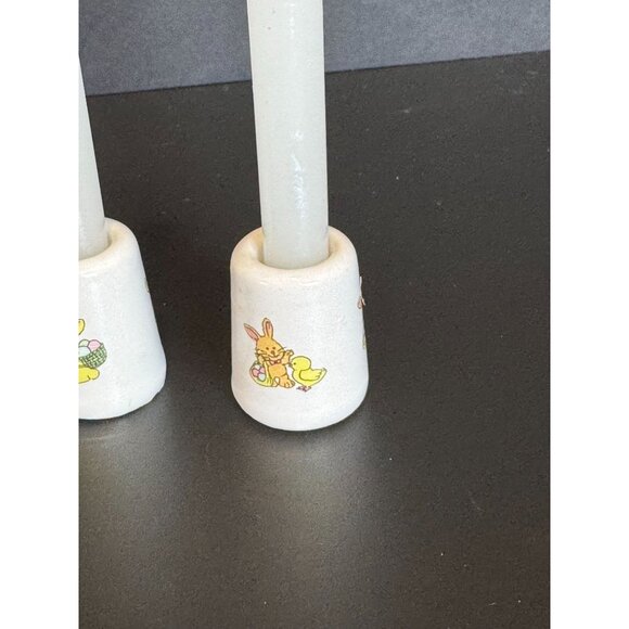 Vintage Target Mini Easter Taper Candles W/ Ceramic Holders Featuring Bunnies & - Picture 4 of 13